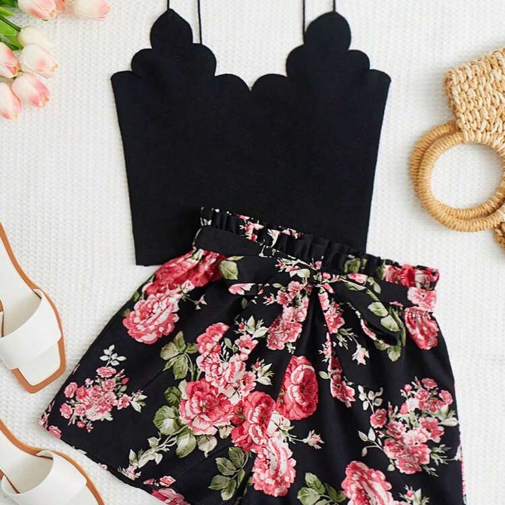Floral Black Skirt 2PC BNWT